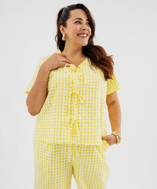 Blouse manches courtes en coton gaufré à carreaux vichy et col V femme grande taille vue2 - GEMO (G TAILLE) - GEMO
