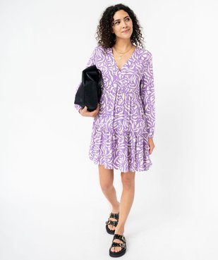 Robe imprimée à manches longues avec volants femme vue1 - GEMO(FEMME PAP) - GEMO