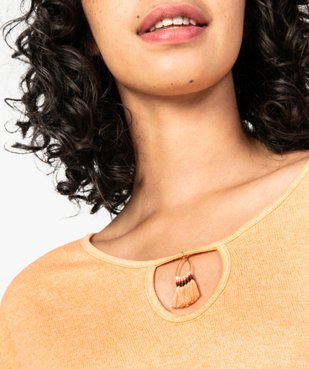 Tee-shirt femme en maille gaufrée avec petit bijou au col vue2 - GEMO(FEMME PAP) - GEMO