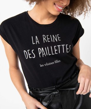 Tee-shirt femme à manches courtes avec message pailleté vue2 - GEMO(FEMME PAP) - GEMO