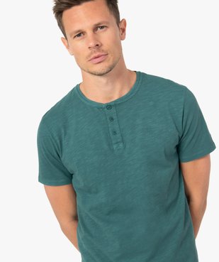 Tee-shirt homme col tunisien à manches courtes au coloris unique vue2 - GEMO (HOMME) - GEMO