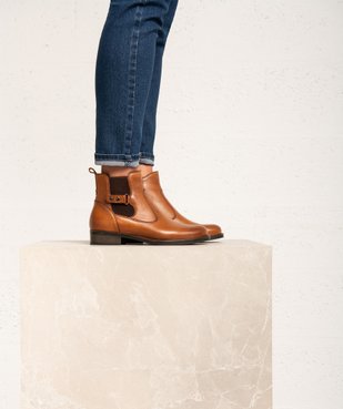 Boots femme à talon plat dessus cuir style Chelsea - Tanéo vue1 - TANEO - GEMO