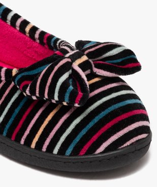 Chaussons femme ballerines en velours avec rayures colorées - Isotoner vue6 - ISOTONER - GEMO
