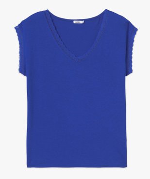 Tee-shirt femme à manches courtes avec col V en dentelle vue4 - GEMO 4G FEMME - GEMO
