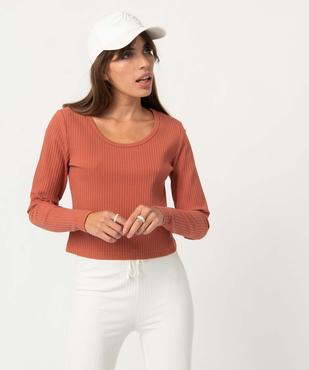 Tee-shirt femme à manches longues en maille côtelée vue2 - GEMO(FEMME PAP) - GEMO