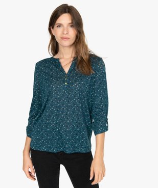 Tee-shirt femme manches 3/4 imprimé à col original vue1 - GEMO C4G FEMME - GEMO