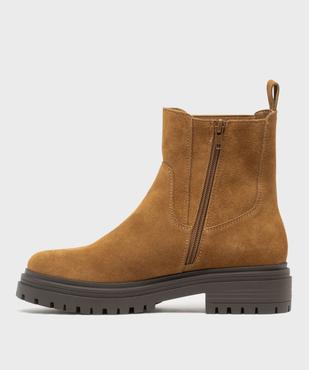 Boots dessus cuir velours avec élastique latéral et semelle crantée femme - Tanéo vue3 - TANEO - GEMO