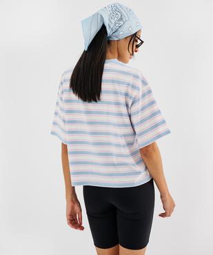 Tee-shirt manches courtes à rayures coupe oversize femme vue3 - GEMO 4G FEMME - GEMO