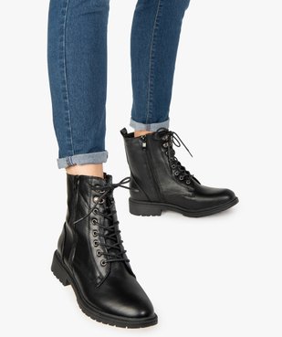 Boots femme unis à semelle crantée et zip décoratif vue1 - GEMO (CASUAL) - GEMO