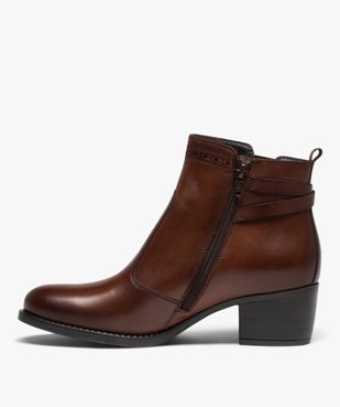 Boots femme en cuir à talon carré et à zip - Taneo vue3 - TANEO - GEMO