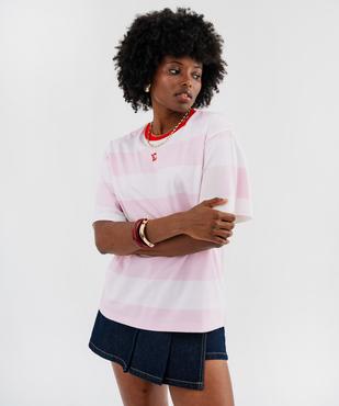 Tee-shirt manches courtes à larges rayures et imprimé dos mixte - LuluCastagnette X Alizée vue1 - LULUCASTAGNETTE - GEMO