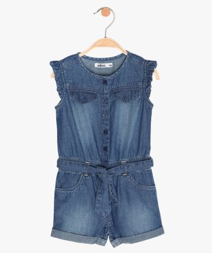 Combishort bébé fille en jean sans manches à volants vue1 - GEMO (ENFANT) - GEMO
