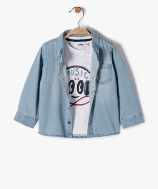 Ensemble bébé garçon 2 pièces : tee-shirt manches longues + chemise en jean vue1 - GEMO(BEBE DEBT) - GEMO
