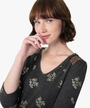 Tee-shirt femme en maille avec motifs pailletés vue2 - GEMO(FEMME PAP) - GEMO