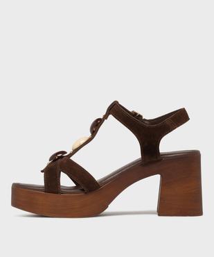 Sandales en cuir à talon large et patin épais femme - Tanéo vue3 - TANEO - GEMO