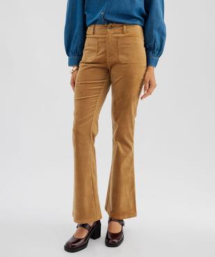 Pantalon flare taille haute en velours extensible femme - LuluCastagnette vue1 - LULUCASTAGNETTE - GEMO