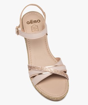 Sandales femme compensées à brides en cuir et strass vue5 - GEMO(URBAIN) - GEMO