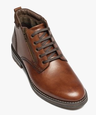 Boots homme casual en cuir uni à zip et à lacets vue6 - GEMO (CASUAL) - GEMO