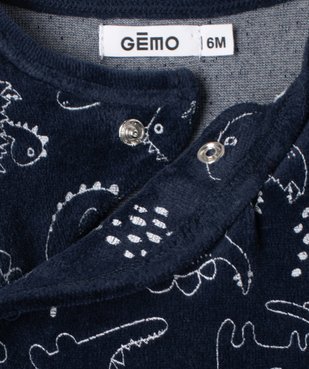 Pyjama bébé en velours à motifs dinosaures ouverture devant vue3 - GEMO(BB COUCHE) - GEMO