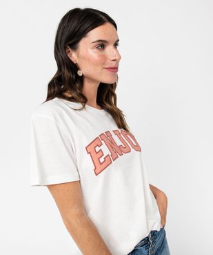 Tee-shirt à manches courtes avec message pailleté femme vue2 - GEMO(FEMME PAP) - GEMO