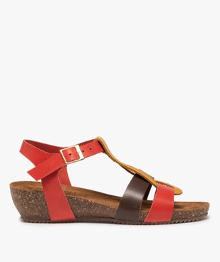 Sandales femme à brides en cuir colorées et talon compensé vue1 - GEMO (CASUAL) - GEMO