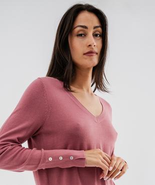 Pull fin en viscose avec col V et boutons aux poignets femme vue2 - GEMO 4G FEMME - GEMO