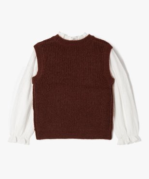 Pull avec manches chemise effet 2 en 1 fille vue3 - GEMO (ENFANT) - GEMO