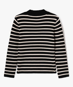 Pull rayé en maille côtelée à col montant fille vue3 - GEMO 4G FILLE - GEMO