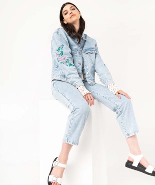 Veste en jean courte et ample avec broderies fleuries femme vue5 - GEMO(FEMME PAP) - GEMO