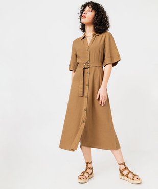 Robe chemise longue à manches courtes en lin et viscose femme vue5 - GEMO 4G FEMME - GEMO