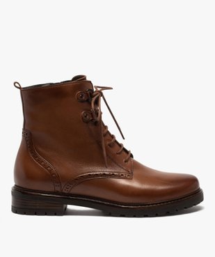 Boots femme à lacets dessus cuir à bordures fleuries vue1 - GEMO (CASUAL) - GEMO