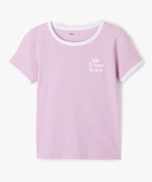 Tee-shirt fille imprimé avec col contrastant blanc vue1 - GEMO (JUNIOR) - GEMO