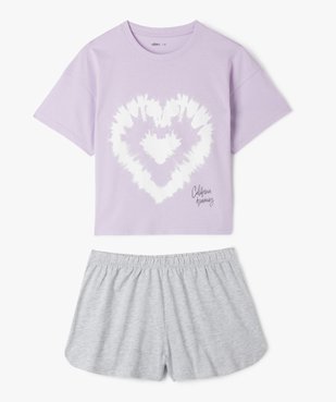 Pyjashort bicolore avec motif coeur fille vue1 - GEMO 4G FILLE - GEMO