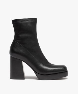 Boots femme unies à talon haut carré avec col stretch vue1 - GEMO(URBAIN) - GEMO
