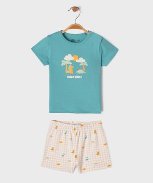 Pyjashort en coton imprimé dinosaures bébé garçon vue1 - GEMO 4G BEBE - GEMO