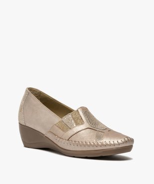 Mocassins femme confort en cuir et talon compensé vue2 - GEMO (CONFORT) - GEMO
