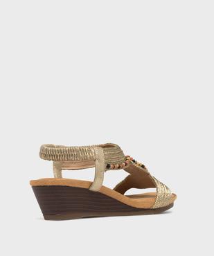 Sandales à talon compensé à brides tressées et perlées femme vue4 - EMILIA ROSA - GEMO