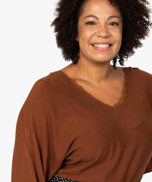 Pull femme en maille fine avec décolleté V en dentelle vue2 - GEMO (G TAILLE) - GEMO