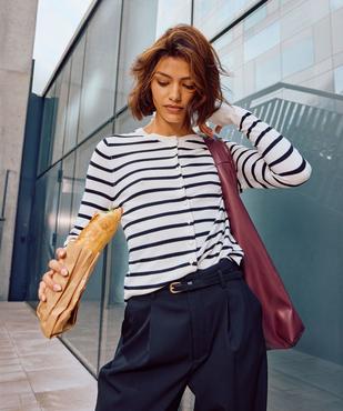 Gile trayé en maille fluide et douce femme vue1 - GEMO 4G FEMME - GEMO