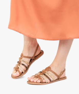 Sandales femme spartiates en cuir spécial pied large vue1 - GEMO (CASUAL) - GEMO