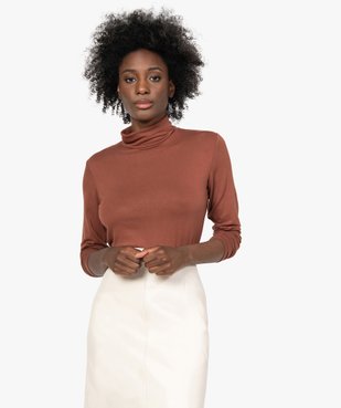 Tee-shirt femme uni avec col roulé et manches longues vue1 - GEMO(URBAIN) - GEMO