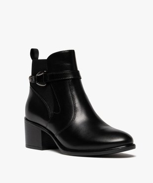 Boots femme à talon carré dessus en cuir uni à zip et bride à boucle fantaisie - Taneo vue2 - TANEO - GEMO