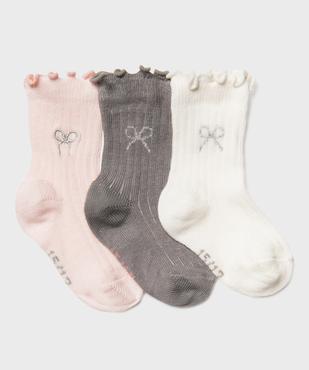 Chaussettes avec motif noeud et finitions froncées bébé fille (lot de 3) vue1 - GEMO 4G BEBE - GEMO