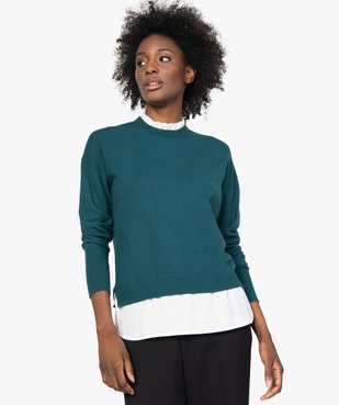 Pull femme effet 2 en 1 avec col chemise froncé vue1 - GEMO(FEMME PAP) - GEMO