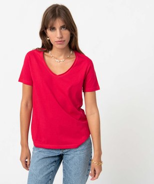 Tee-shirt femme à manches courtes avec col V roulotté vue5 - GEMO(FEMME PAP) - GEMO