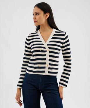 Gilet rayé à fermeture croisée esprit marin femme vue2 - GEMO 4G FEMME - GEMO