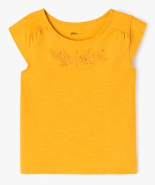 Tee-shirt droit à manches très courtes et broderie fille vue1 - GEMO 4G FILLE - GEMO