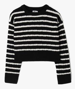 Pull rayé à col rond coupe courte fille vue2 - GEMO (JUNIOR) - GEMO