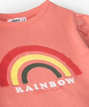 Tee-shirt fille court à manches froncées avec motif poitrine vue2 - GEMO (ENFANT) - GEMO
