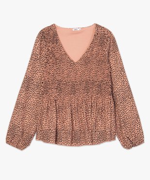 Blouse femme en voile plissé à motifs à manches longues vue4 - GEMO(FEMME PAP) - GEMO